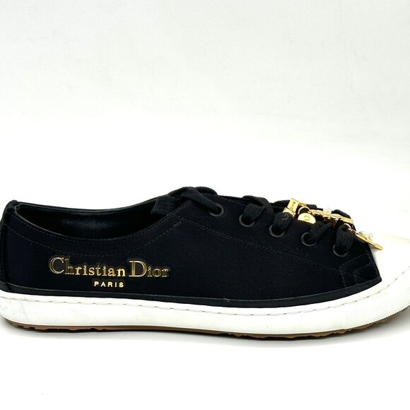 DIOR Lucky Charms Signature Satin Low Top Flat Sneakers Trainers Black - Picture 10 of 15